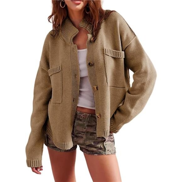 Cardigan Sweaters for Women Trendy Oversized Open Front Button Short